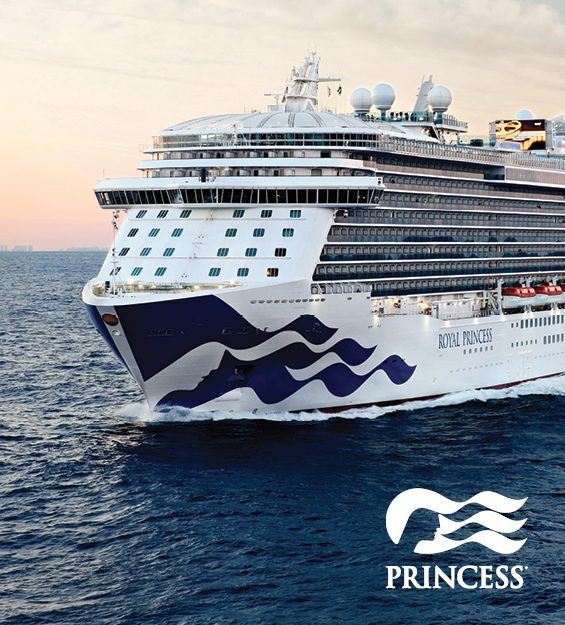 Image of a Princess Cruise Ship with the Princess logo in the bottom-right corner